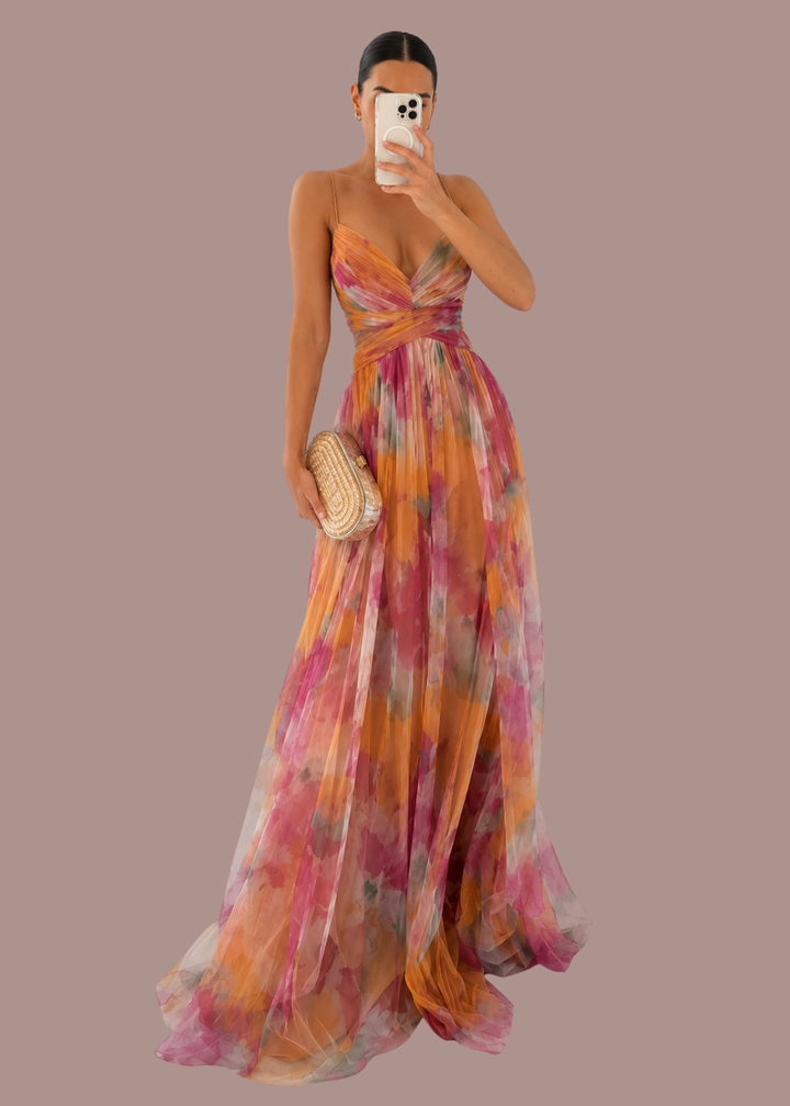 Eloise | Dames Bruiloftsgast Bloemenprint Chiffon Maxi Jurk