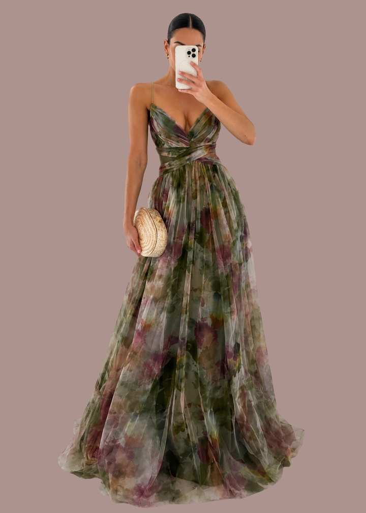 Eloise | Dames Bruiloftsgast Bloemenprint Chiffon Maxi Jurk