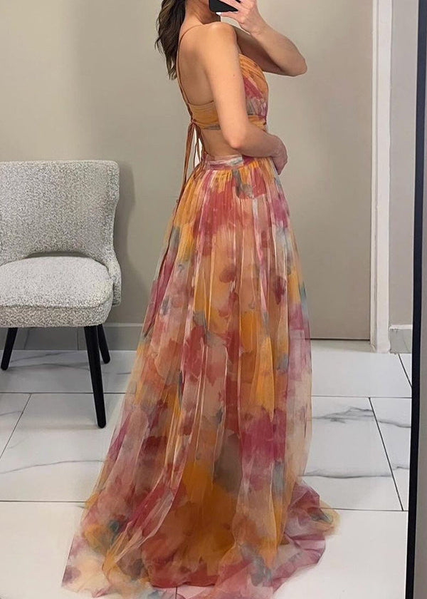Eloise | Dames Bruiloftsgast Bloemenprint Chiffon Maxi Jurk
