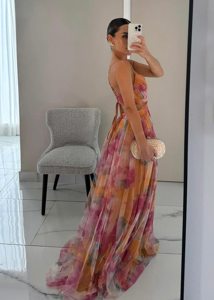 Eloise | Dames Bruiloftsgast Bloemenprint Chiffon Maxi Jurk