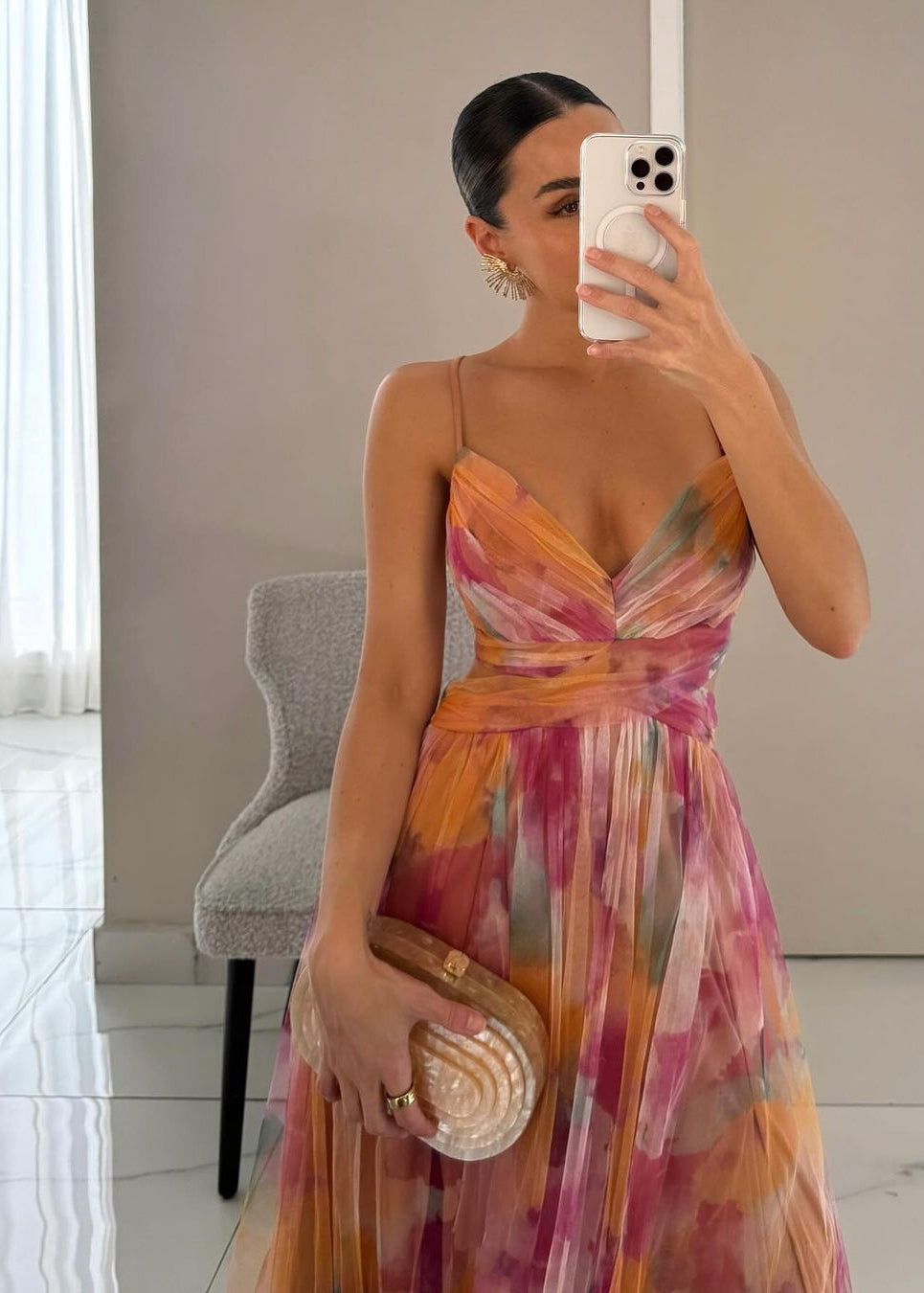 Eloise | Dames Bruiloftsgast Bloemenprint Chiffon Maxi Jurk