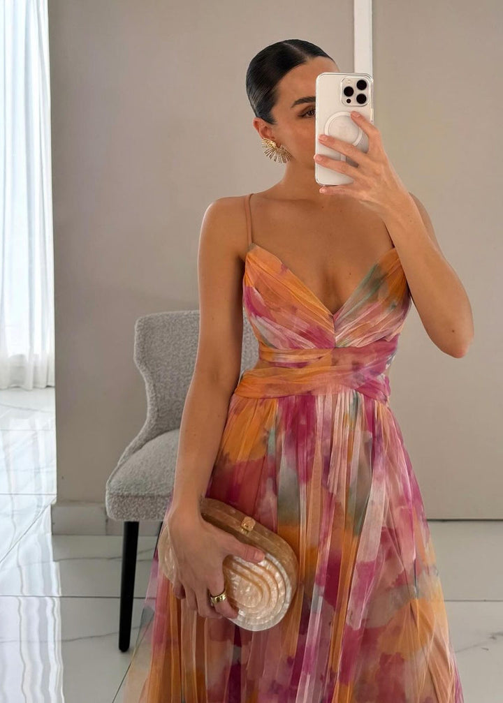 Eloise | Dames Bruiloftsgast Bloemenprint Chiffon Maxi Jurk