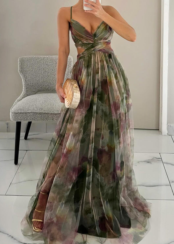 Eloise | Dames Bruiloftsgast Bloemenprint Chiffon Maxi Jurk