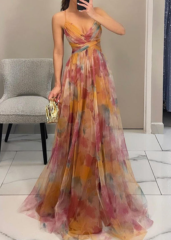 Eloise | Dames Bruiloftsgast Bloemenprint Chiffon Maxi Jurk