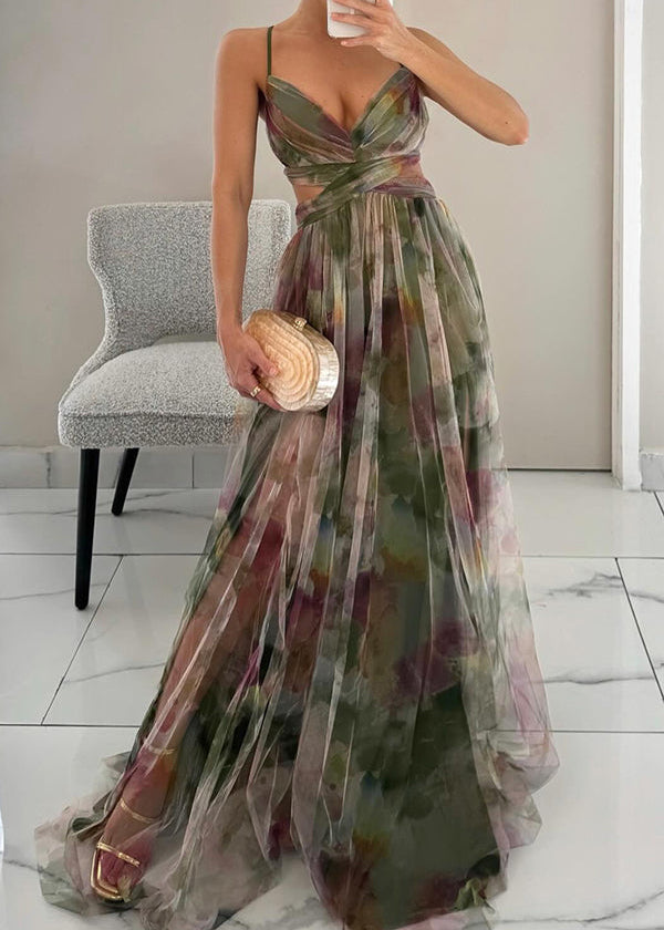 Eloise | Dames Bruiloftsgast Bloemenprint Chiffon Maxi Jurk