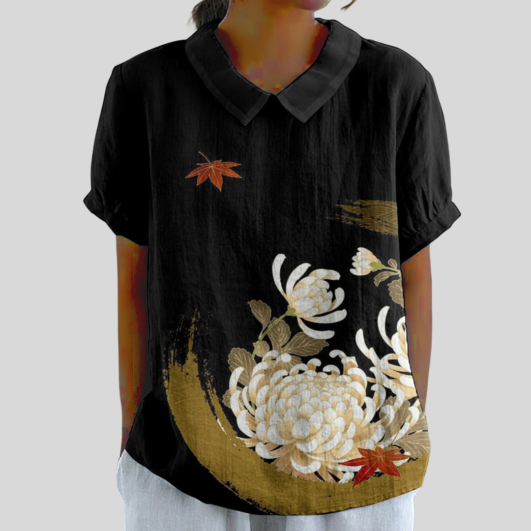 Ria | Blouse met botanisch motief en kraag