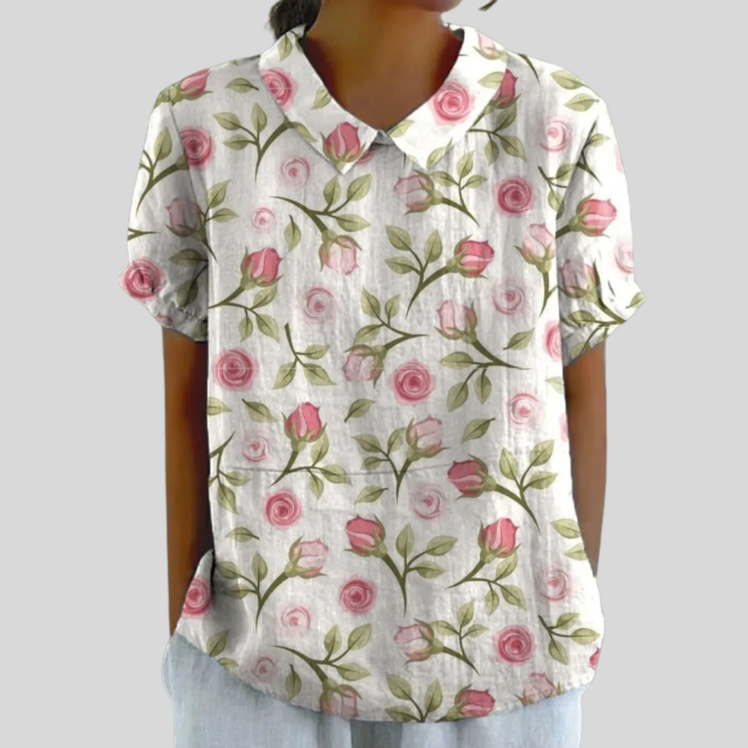 Flora | Blouse met kraag en rozenprint