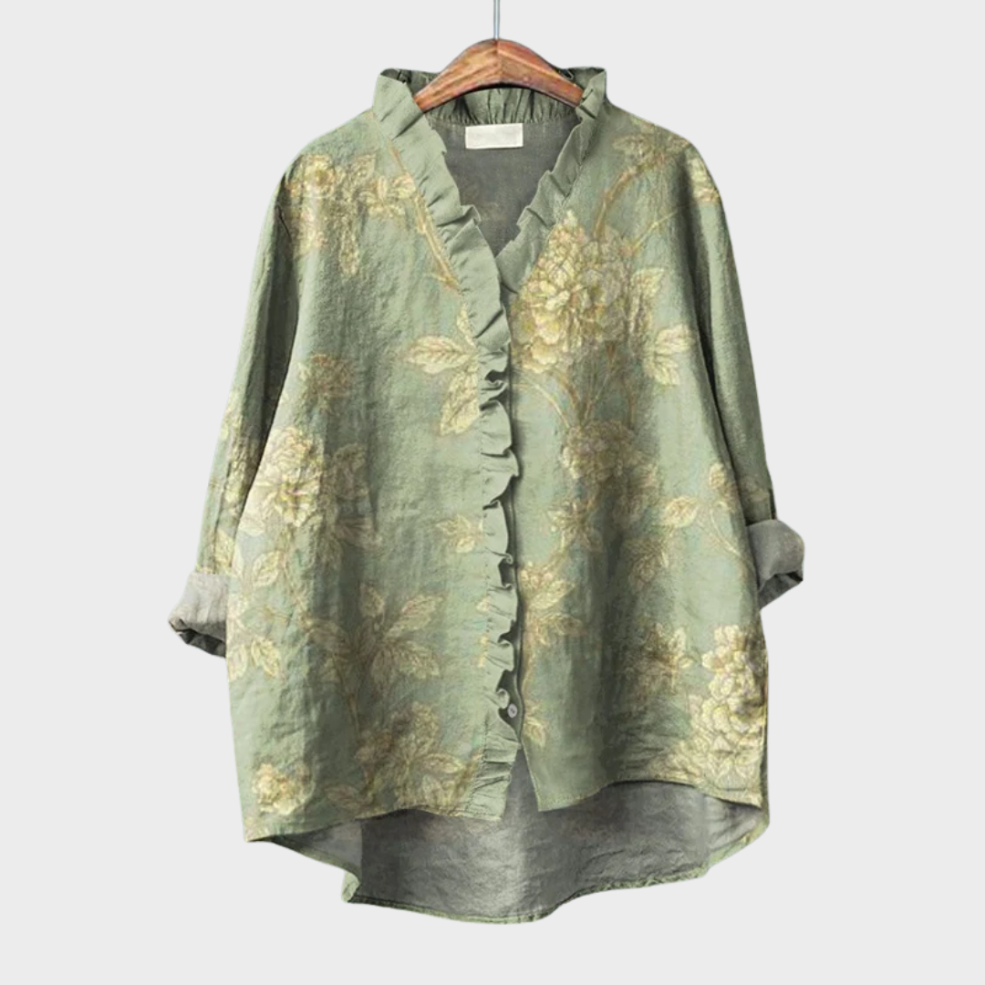 Flora | Bloemenblouse met ruchesrand