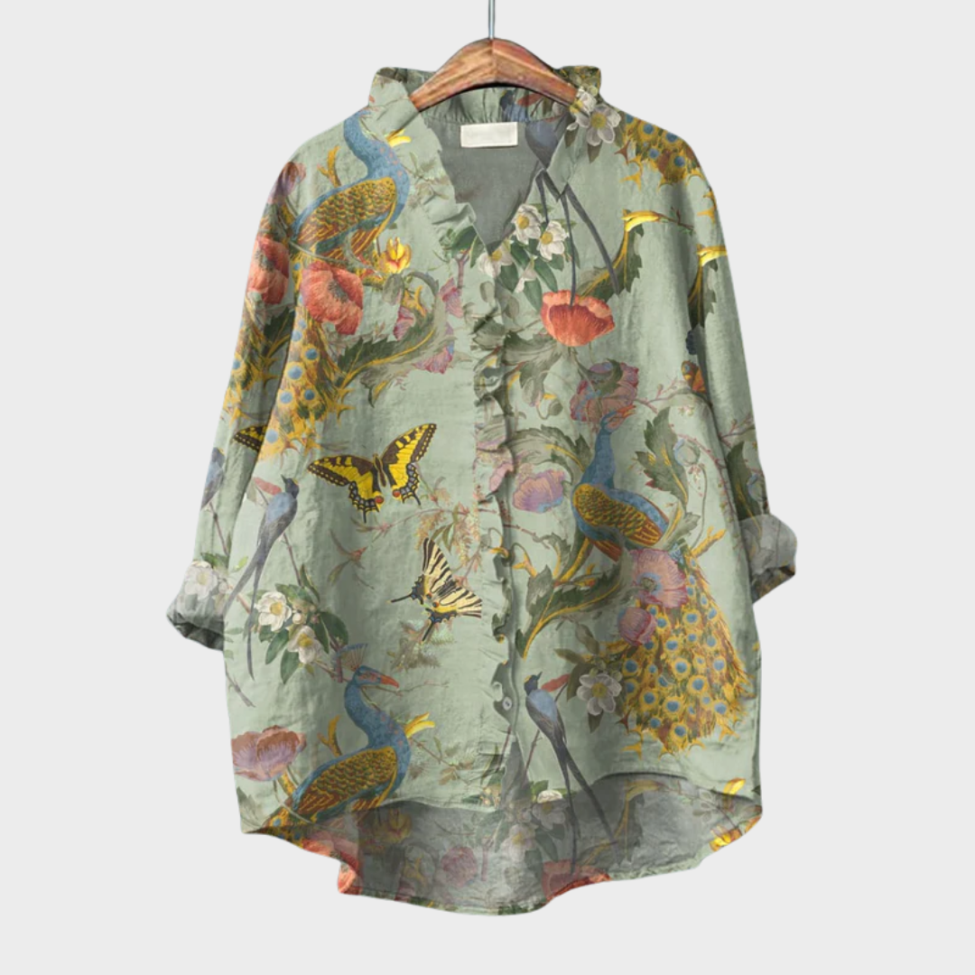 Wietske | Blouse met tuindruk en ruches