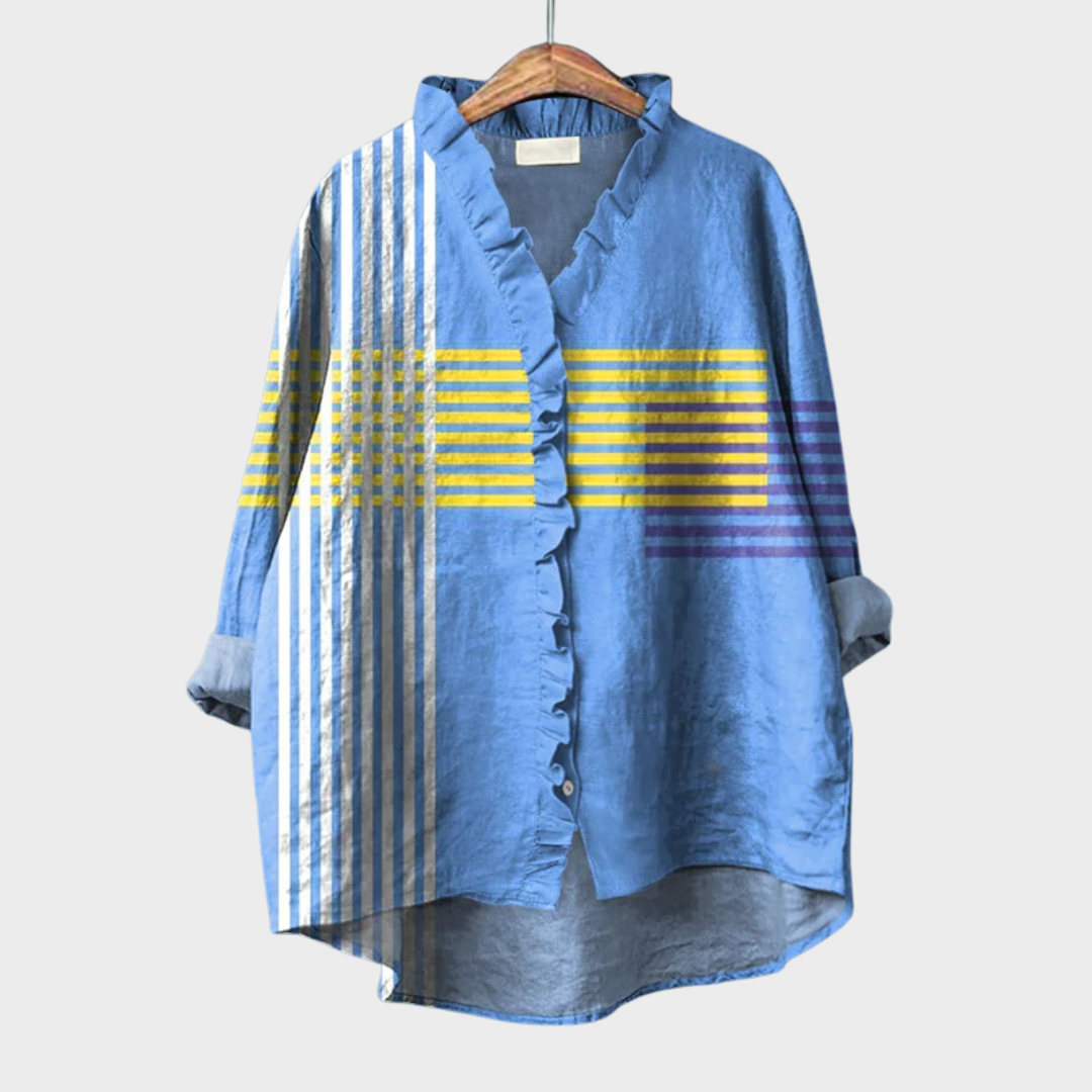 Sabine | Gestreepte blouse met ruchesrand