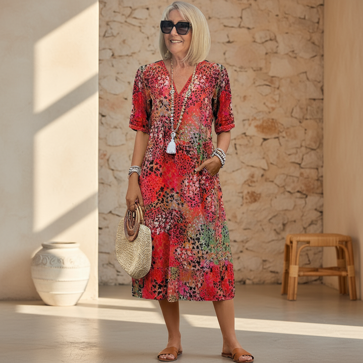 Veronica | Dames Midi Jurk met Functionele Zakken